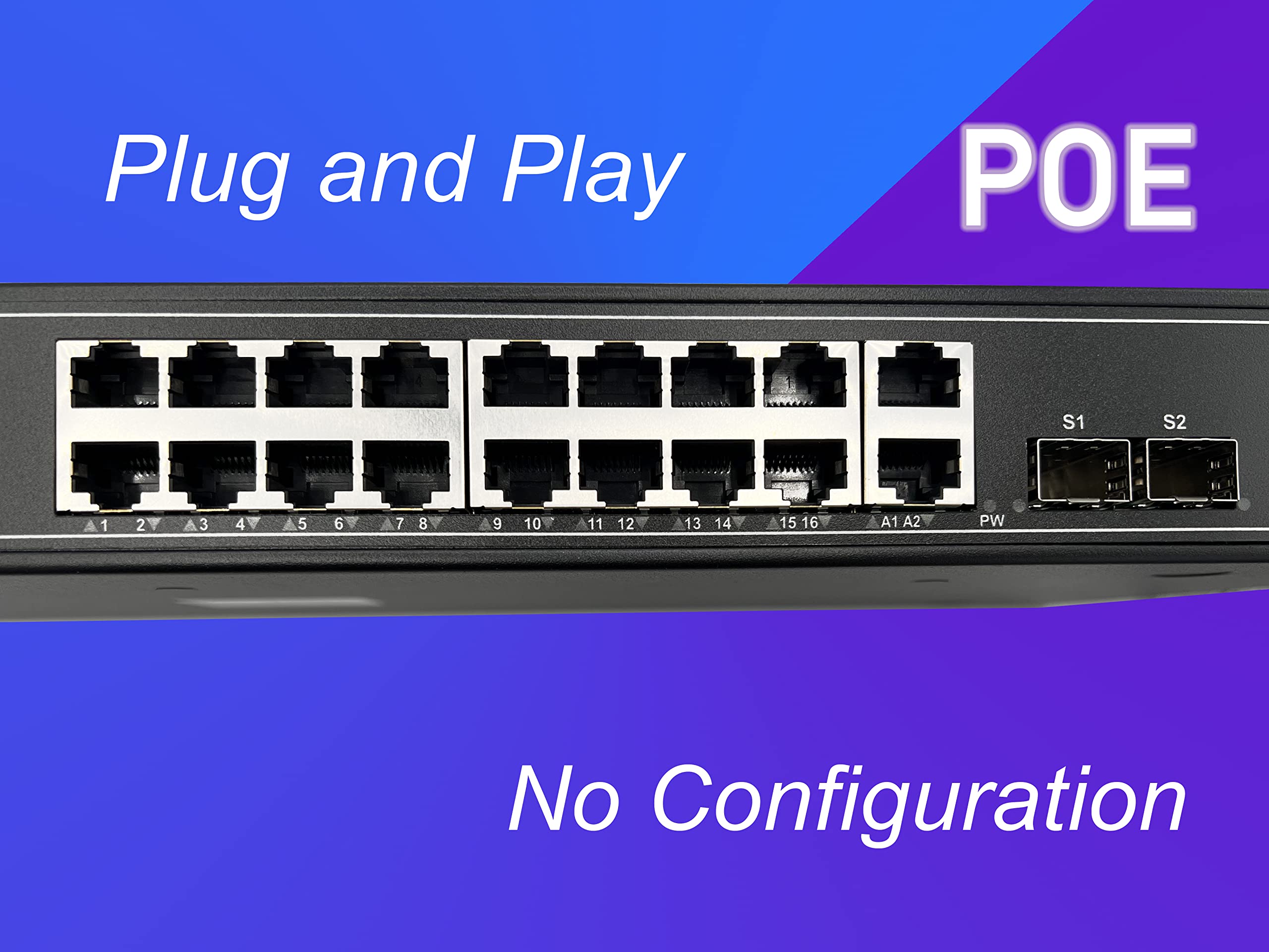 Switch 16 ports PoE Gigabit avec 2 Ports SFP 1,25Go Plug & Play – Elfcam