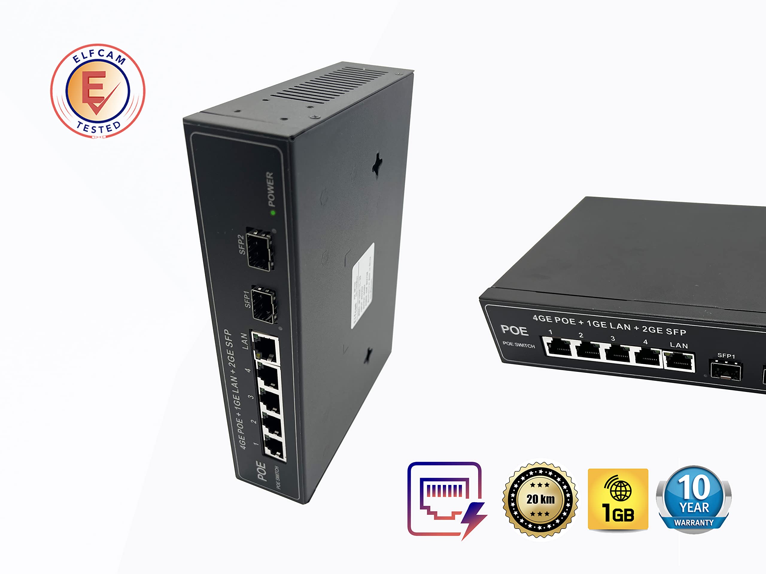 Switch PoE Fibre Optique - 2 Ports SFP & 4 Ports Ethernet Gigabit – Elfcam