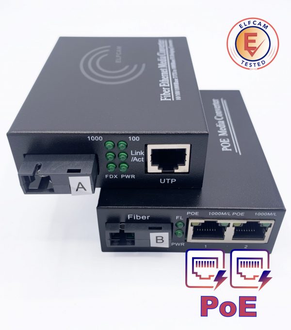 Elfcam® - Lot de 2 Convertisseur Fibre Ethernet, Convertisseur de Media SFP  (mini-GBIC) Inclus, Jusqu'a une Distance de 20KM sur F RJ45)