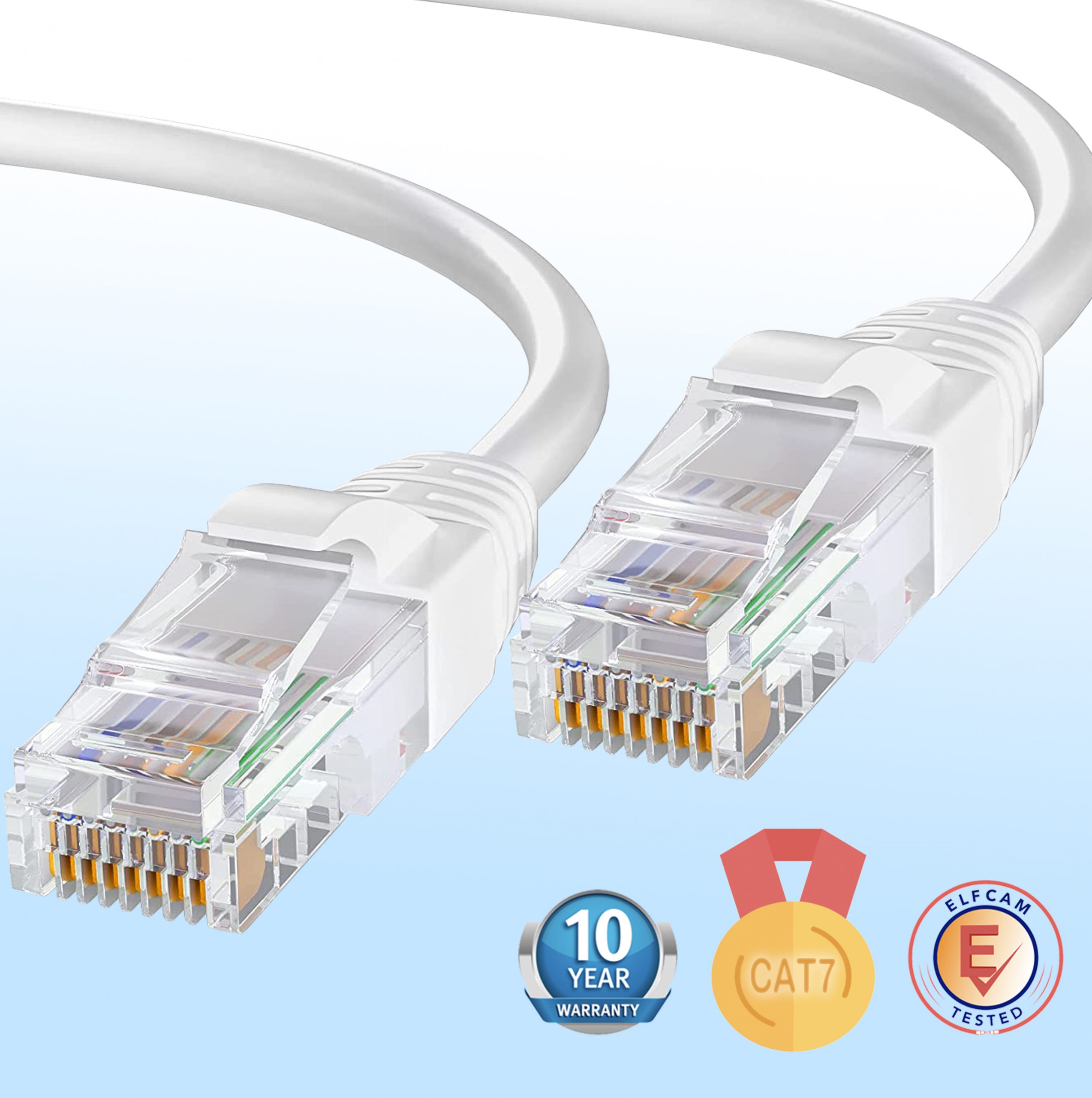 Elfcam® - 8m Cable Reseau Ethernet RJ45, Cat 7 STP 100% Cuivre, Cable Plat,  32 AWG, Blanc (8M)