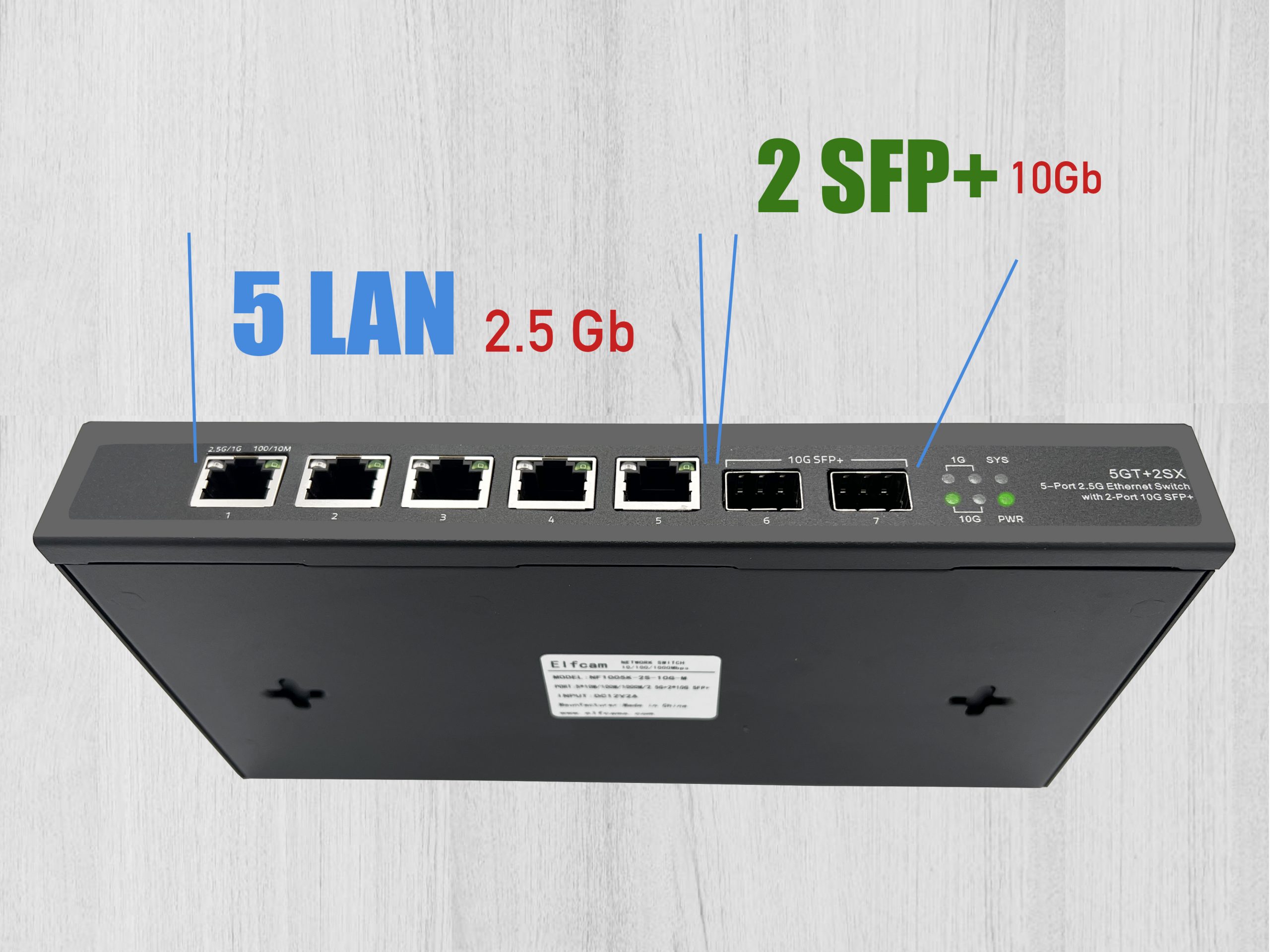 Ethernet-Switch mit 2*10GSFP-Ports + 5 2.5G-Ports – Elfcam