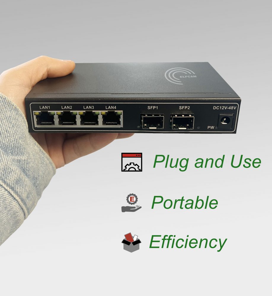 Elfcam® - Commutateur Switch Fibre Optique avec 2 Ports 10GbE SFP+, et 5 Ports  2,5 Gigabit Ethernet RJ45, Plug & Play Non Gere (2  SFP+)